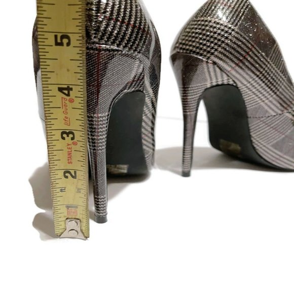 Grey Silver Black & Red Plaid Pointed Toe Pump by Fashion Nova - Picture 7 of 7